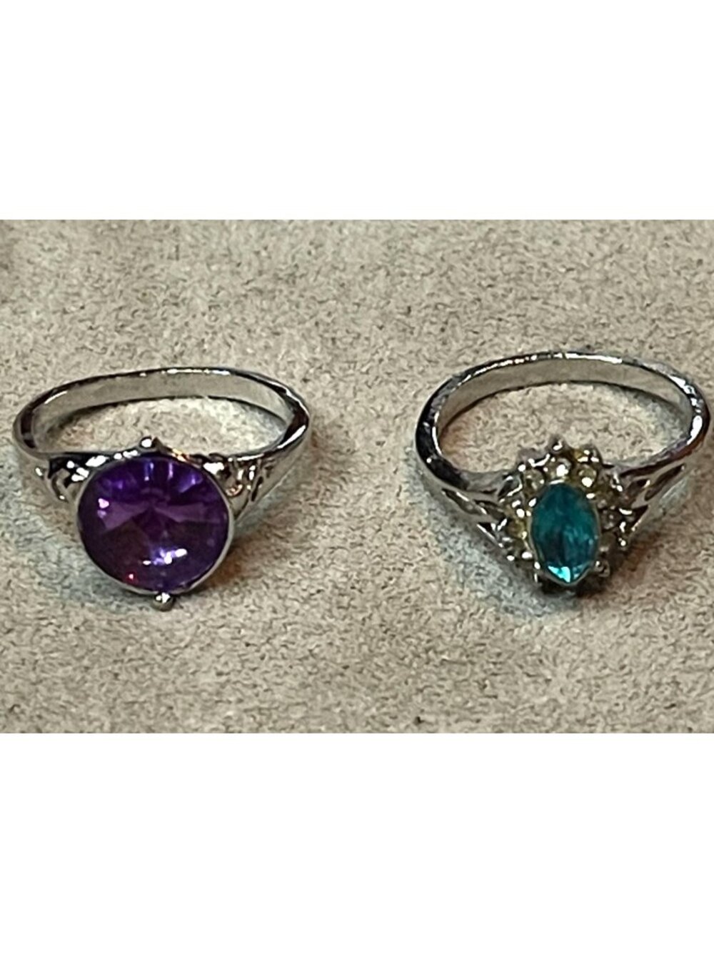 NWOT Fashion Ring Lot Silver Purple & Turquoise Crystal Size 7.25